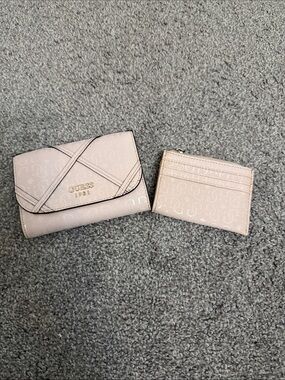 GUESS Pale Pink Signature Compact Wallet with Card Case